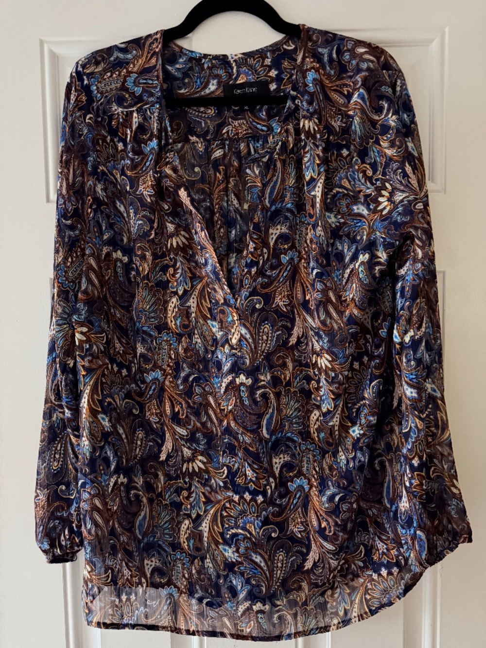 Paisley semi-sheer long sleeve blouse KAREN KANE from Lord & Taylor 1X
